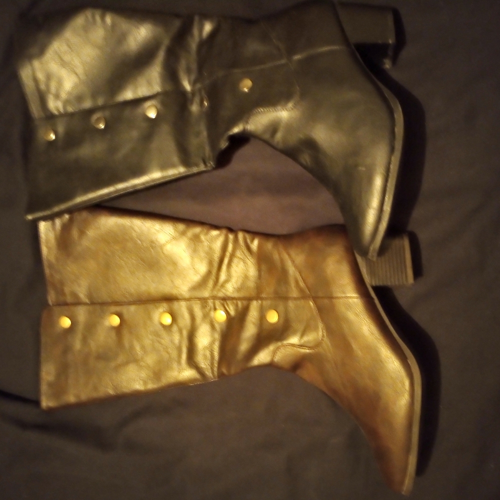 Black and Brown Leather Boots with Gold Buttons